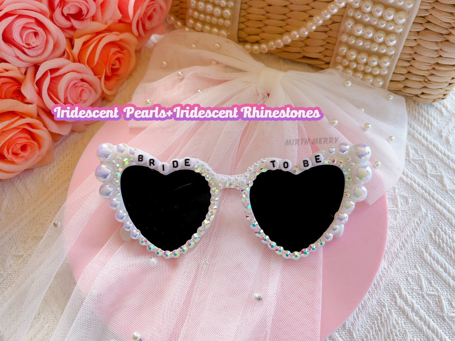 Custom Bride Sunglasses , Encrusted Pearl + Rhinestone Sunglasses | Bachelorette Party Decoration, Hen Party Gifts, Bridal Shower Supplies