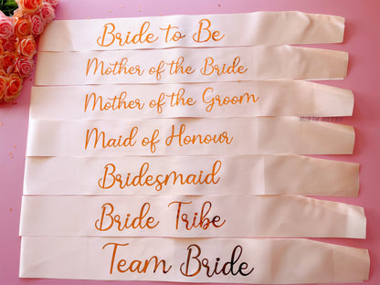 Bride to Be Sash| Hen Party Sash | Sash for Bride - Rose Gold Foil | Maid of Honour sash | Bachelorette Favors | Team Bride, Bridesmaid sash