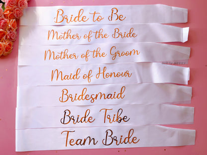 Bride to Be Sash| Hen Party Sash | Sash for Bride - Rose Gold Foil | Maid of Honour sash | Bachelorette Favors | Team Bride, Bridesmaid sash