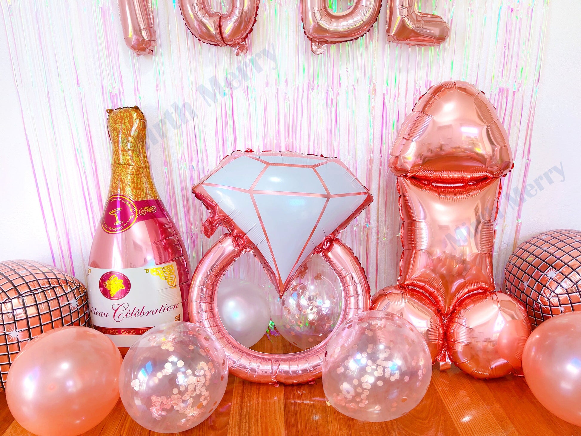 Rose Gold Bride To Be Balloons + Iridescent Backdrop | Hens Party Decoration, Bachelorette Party, Bridal Shower Decor Photo Backdrop