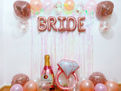 Rose Gold Bride To Be Balloons + Iridescent Backdrop | Hens Party Decoration, Bachelorette Party, Bridal Shower Decor Photo Backdrop