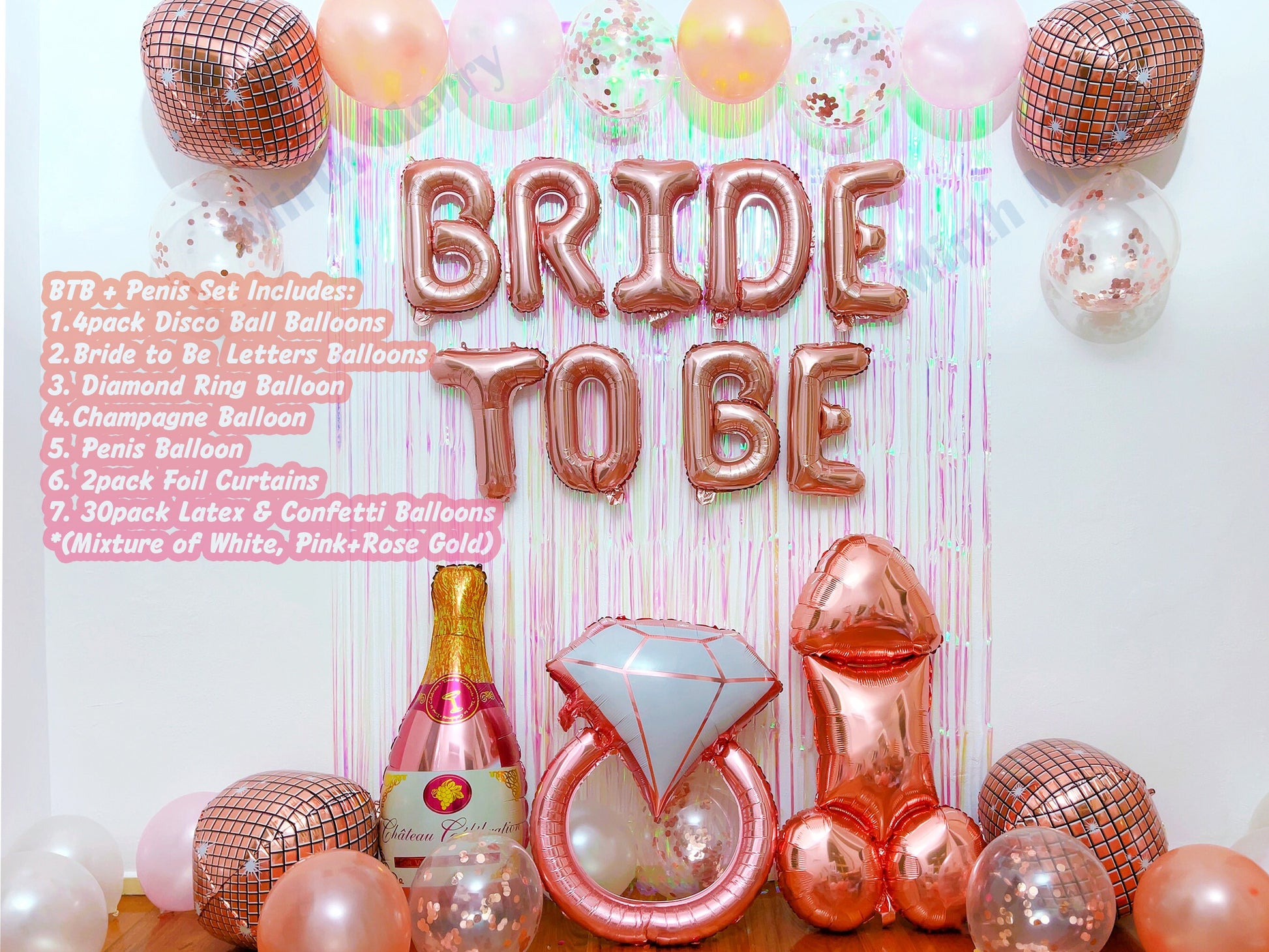 Rose Gold Bride To Be Balloons + Iridescent Backdrop | Hens Party Decoration, Bachelorette Party, Bridal Shower Decor Photo Backdrop