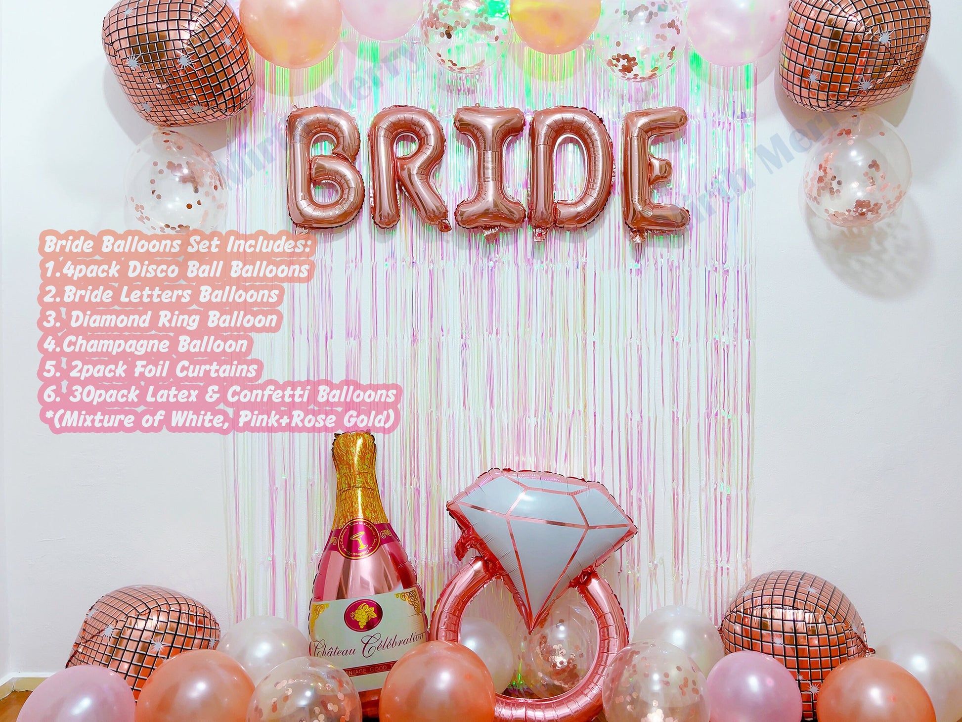 Rose Gold Bride To Be Balloons + Iridescent Backdrop | Hens Party Decoration, Bachelorette Party, Bridal Shower Decor Photo Backdrop