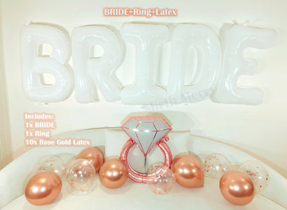 White Jumbo BRIDE Balloons + Rose Gold Balloons | 40inch, Hens Party Decoration, Bachelorette Party, Bridal Shower Decor Photo Backdrop