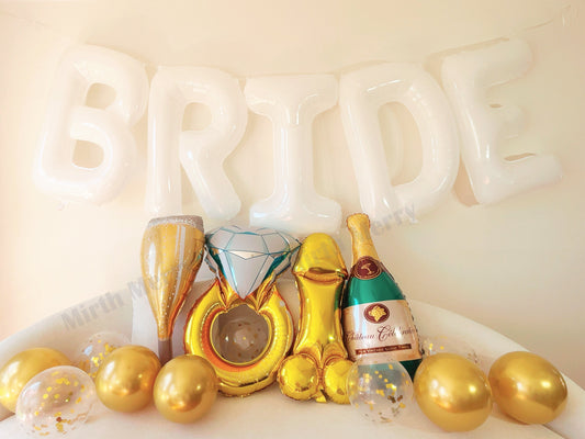 White Jumbo BRIDE Balloons + Gold Balloons | 40inch, Hens Party Decoration, Bachelorette Party, Bridal Shower Decor Photo Backdrop