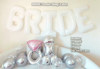 White Jumbo BRIDE Balloons + Silver Balloons | 40inch, Hens Party Decoration, Bachelorette Party, Bridal Shower Decor Photo Backdrop