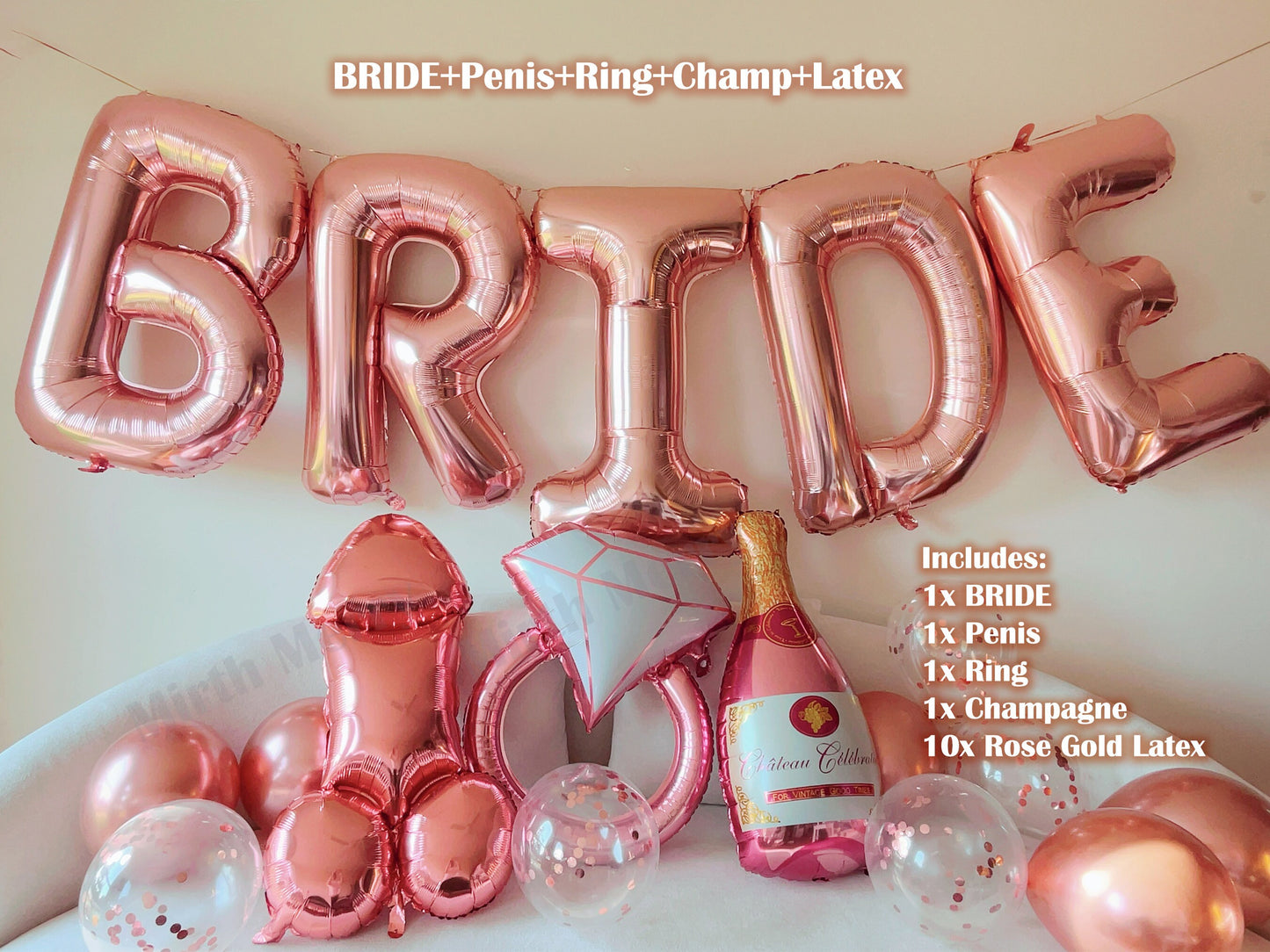 Rose Gold Jumbo BRIDE Balloons + Rose Gold Balloons | 40inch, Hens Party Decoration, Bachelorette Party, Bridal Shower Decor Photo Backdrop