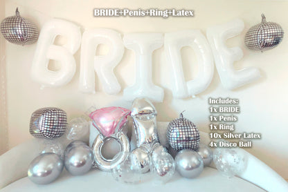 White Jumbo BRIDE Balloons + Silver Balloons | 40inch, Hens Party Decoration, Bachelorette Party, Bridal Shower Decor Photo Backdrop