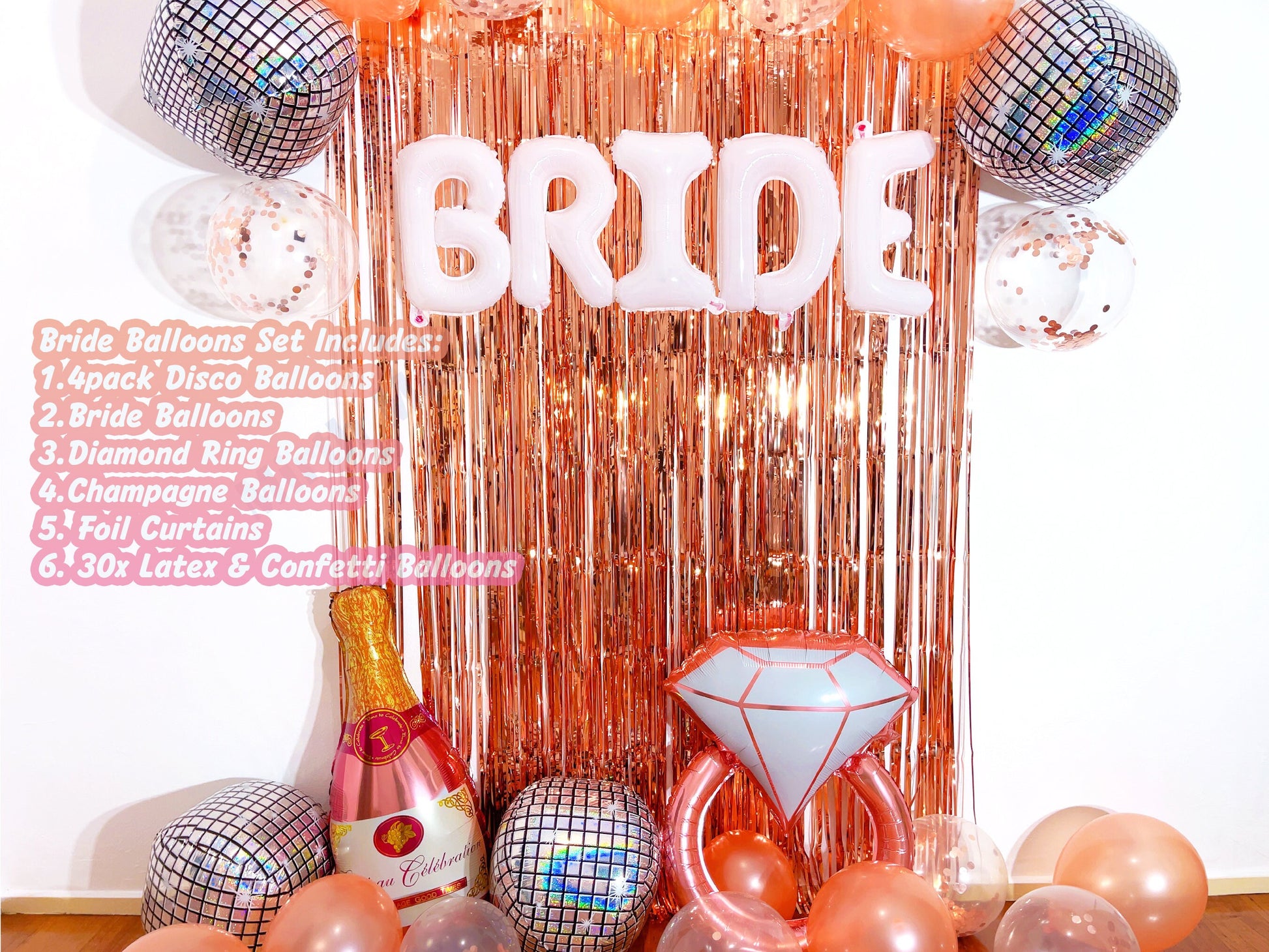 White Bride To Be & Rose Gold Balloons Set | Hens Party Decoration, Bachelorette Party, Bridal Shower Decor Photo Backdrop