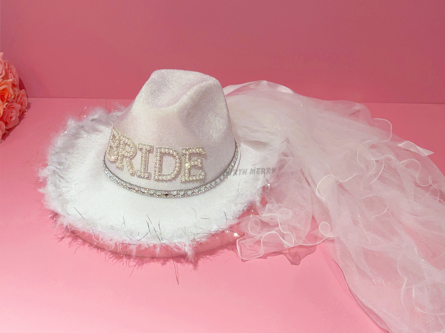 Bride Cowgirl Hat with Veil, Hen Party | Bride Gift, Bride Cow Girl Hat + Bridal Shower, Bride To Be, Bachelorette Party, Last Disco