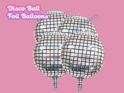 Disco Ball Foil Balloons - 4 pk, 22" | Hen Party Decorations, Last Disco, Birthday Party, Groovy 70s Balloons, Bachelorette Party