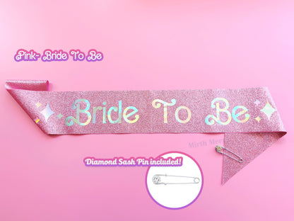 Bride to Be Sash + Veil | Hen Party Sash | Sash for Bride - Iridescent Foil | Bachelorette Favors | Bridal Veil, Bridal Shower Gift Supplies