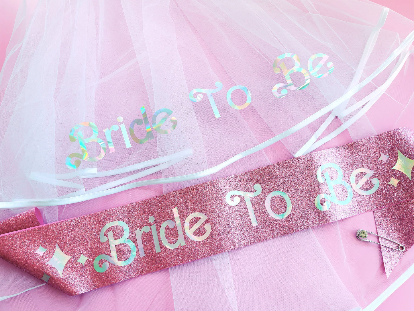 Bride to Be Sash + Veil | Hen Party Sash | Sash for Bride - Iridescent Foil | Bachelorette Favors | Bridal Veil, Bridal Shower Gift Supplies