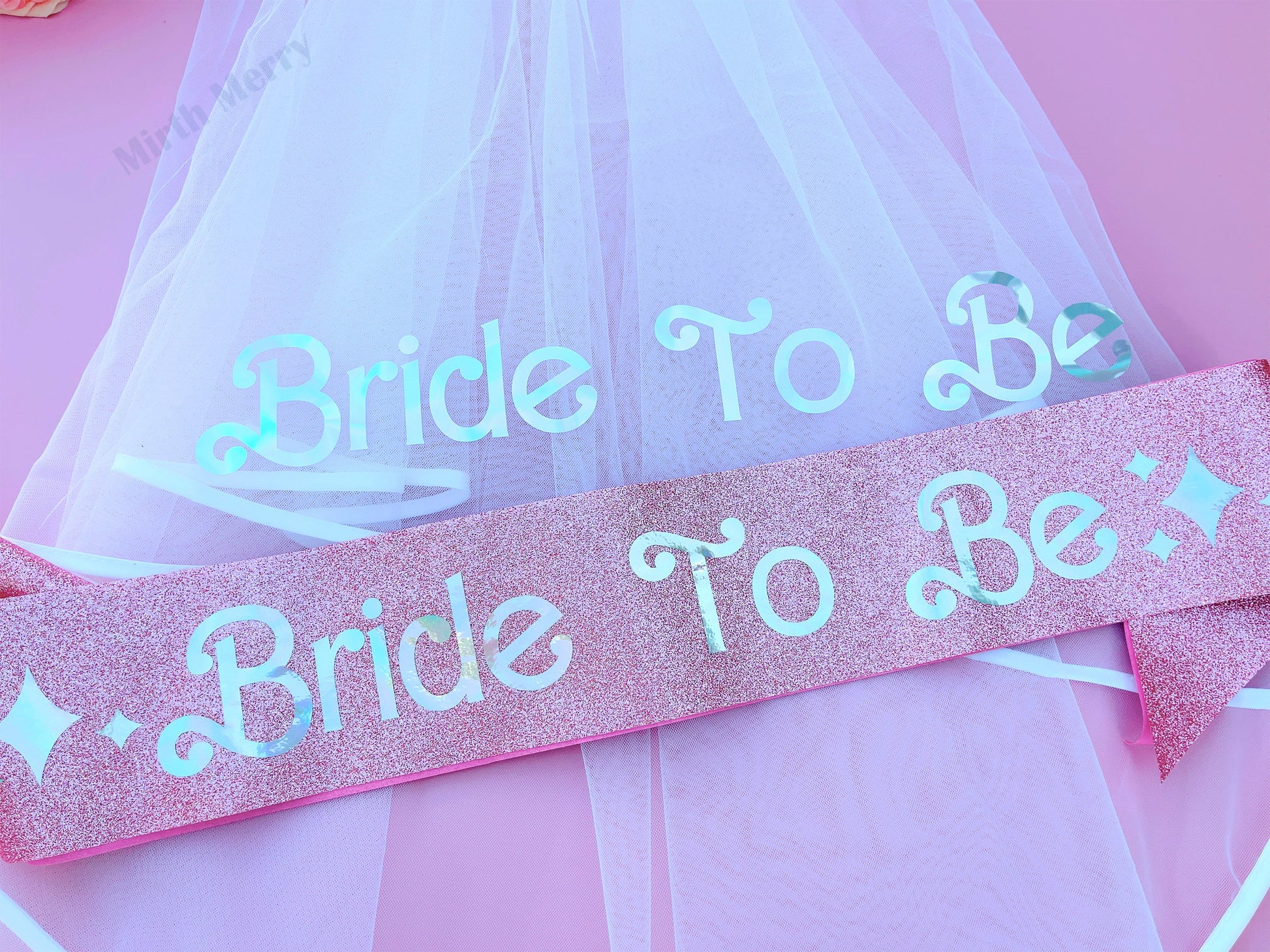 Bride to Be Sash + Veil | Hen Party Sash | Sash for Bride - Iridescent Foil | Bachelorette Favors | Bridal Veil, Bridal Shower Gift Supplies